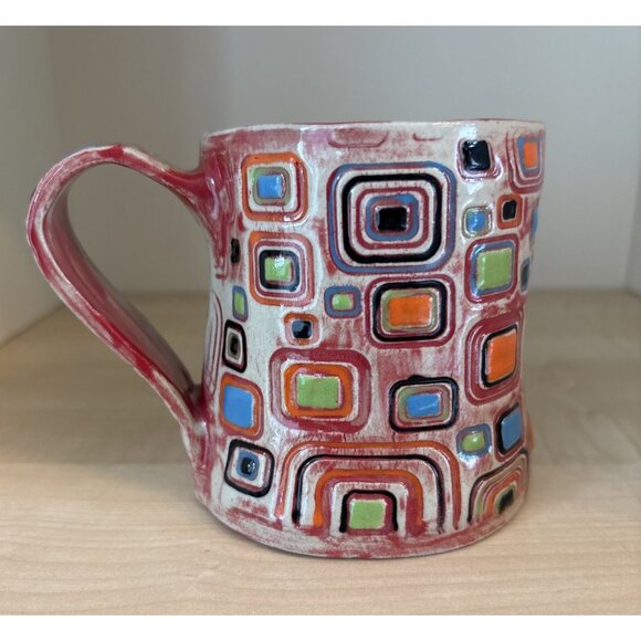 Gypsy Jane Wrapped Pottery Mug Square Abstract Handmade 14 oz - Picture 4 of 10